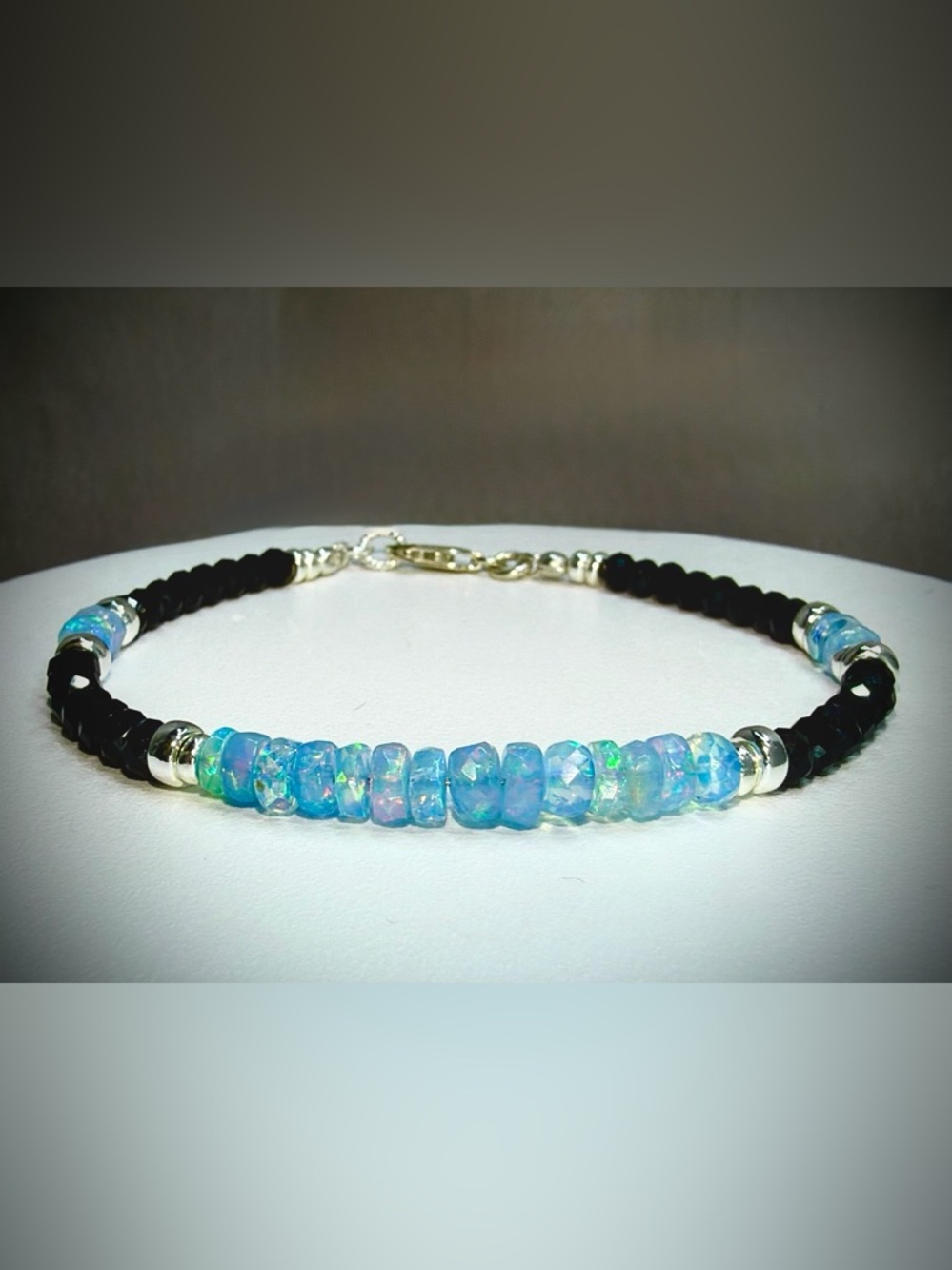 Ethiopian Opal Black Spinel Gemstone Bracelet in Sterling Silver - Picture 6 of 6